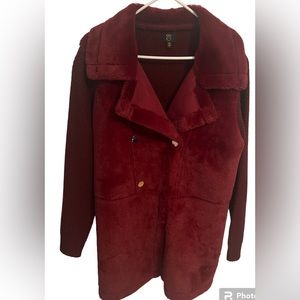 12Th Heart Women’s Y2K Long Line Faux Fur Burgundy Sweater/Jacket L Academia